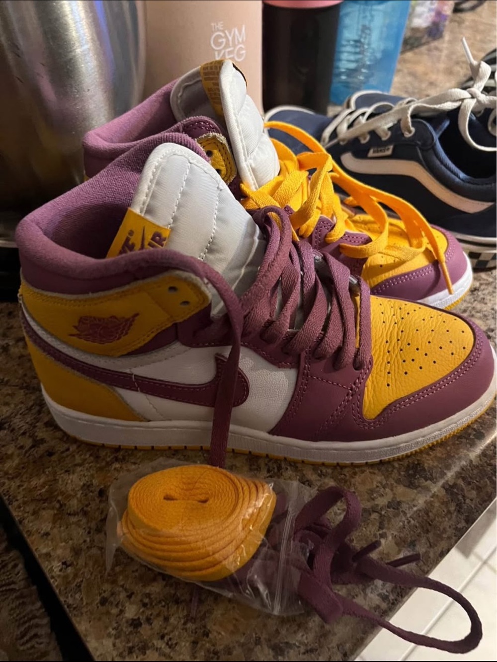Kids High-Top Basketball Sneakers in Yellow, Purple & White